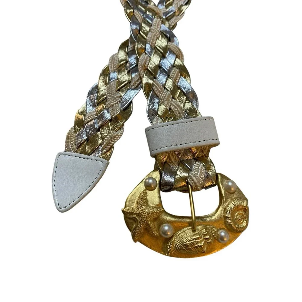 I.B. Diffusion Linda Waldorf Vintage Braided Metallic Seashell Statement Belt